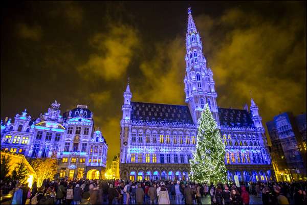 Navidad 2021 en Bruselas - Grand Place y arbol