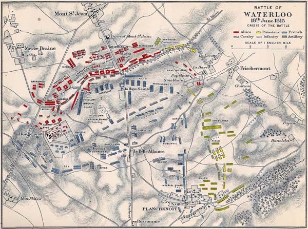 situacion de las tropas en la batalla de Waterloo